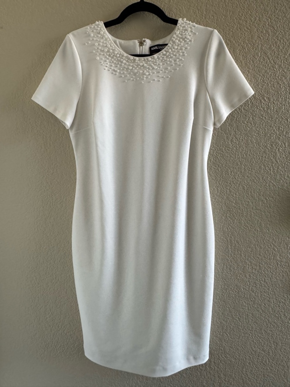 Karl Lagerfeld White Pearl-Trim Midi Dress